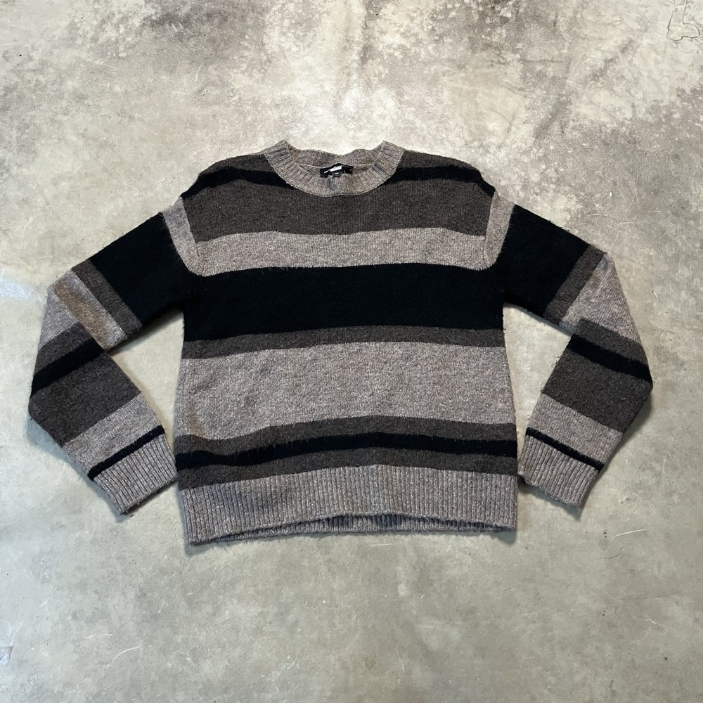 Fifteen‎ Twenty Sweater Womens Size XS Brown Black Strip Knit Crew Relaxed